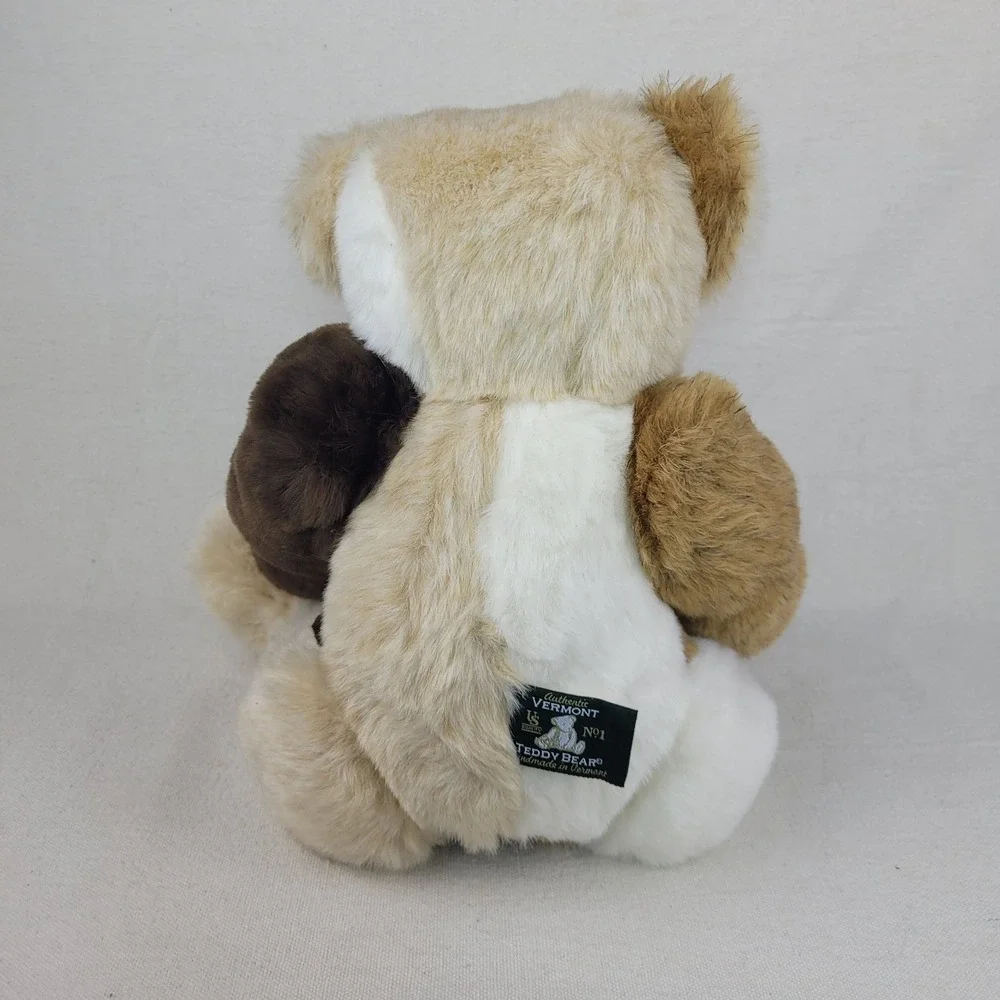 Vermont Teddy Bear Jointed Patchwork Plush Brown Tan Cream 2011